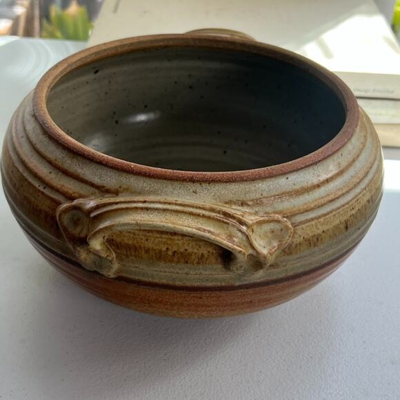 Studio Art Pottery Handmade Striped Speckled Mid Century Bowl 10” X 5.5" Signed - Picture 4 of 16